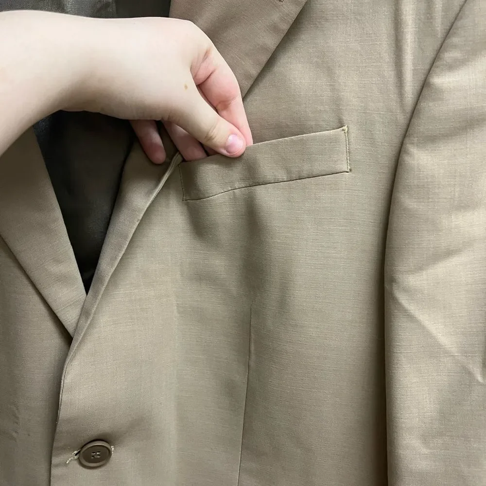 Oscar De La Renta Perfect Press 100% Wool Tan Blazer SZ 40R W34